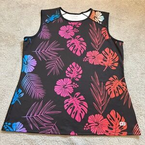 TomboyX Performance Tank L/XL Tropical Floral Athletic Muscle Top Gender Neutral